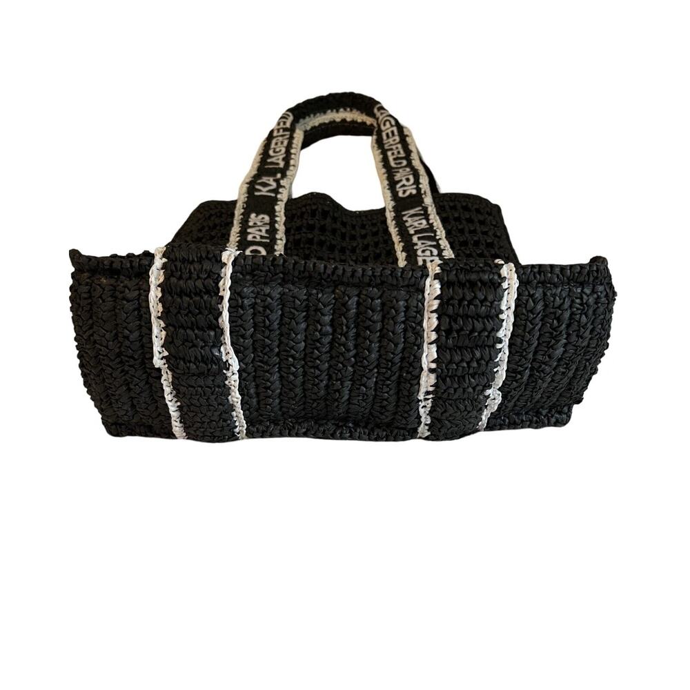 Karl Lagerfeld Tote Bag Large Black Antibes Straw Laptop Purse 12 x 13 x 5 NWT - Picture 7 of 7
